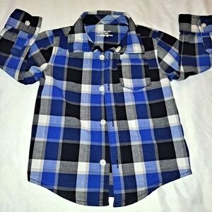 Garanimals Plaid Button Down Long Sleeve Shirt Size 3T Black and Blue